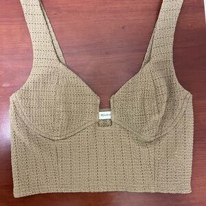 Mustard Seed Crochet Knit Crop Top • Tan/Camel Neutral Bralette • Boho Summer